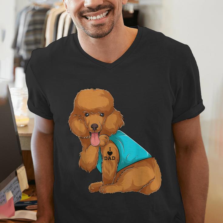 Poodle I Love Dad Tattoo Apparel Dog Dad Dads For Men Women Men's V-Neck T-Shirt