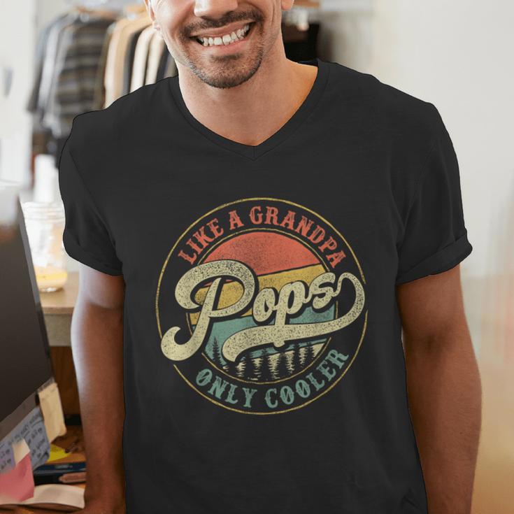 Pops Like a Grandpa Only Cooler Vintage Retro Pops Dad Men's V-Neck T-Shirt