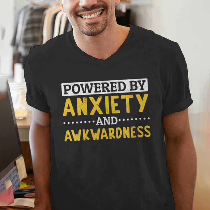 Powered By Anxiety And Awkwardness Social Anxiety Introverts Men's V-Neck T-Shirt