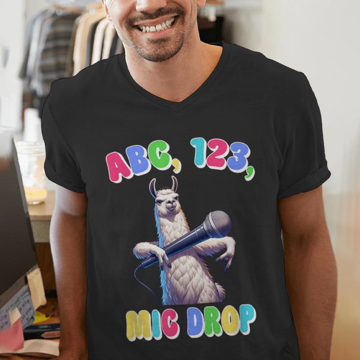 Preschool Graduate Shirt ABC 123 Mic Drop Llama Graduation Men's V-Neck T-Shirt