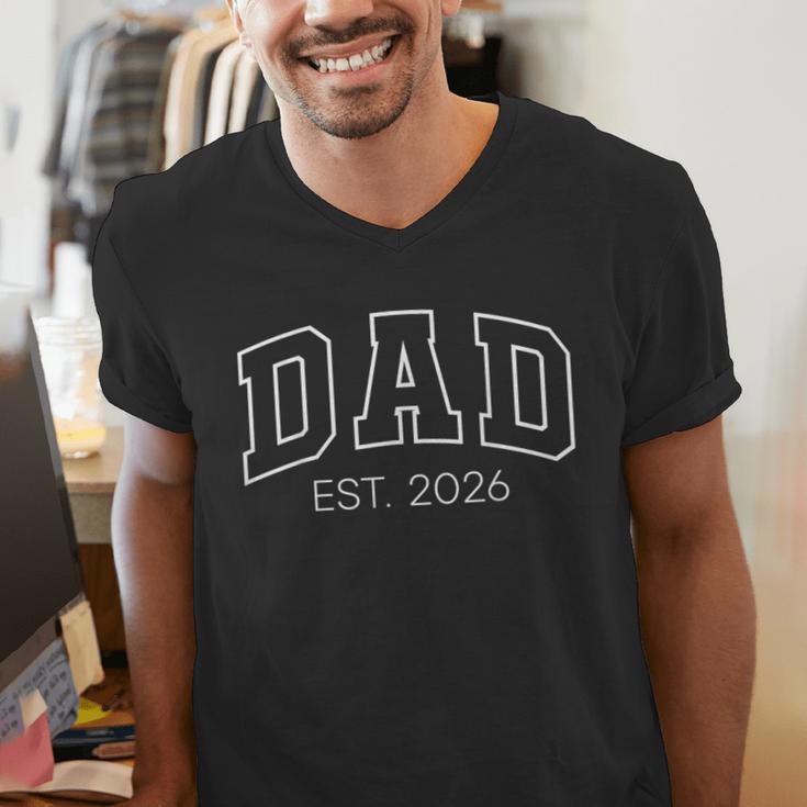 Promoted To Dad Est 2026 Lettering First Time Daddy To Be Men's V-Neck T-Shirt Promoted To Dad Est 2026 Lettering First Time Daddy To Be Men's V-Neck T-Shirt