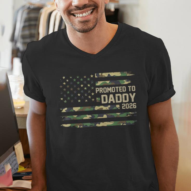 Promoted To Daddy Est 2026 Camo USA Flag New Dad 2026 Men's V-Neck T-Shirt