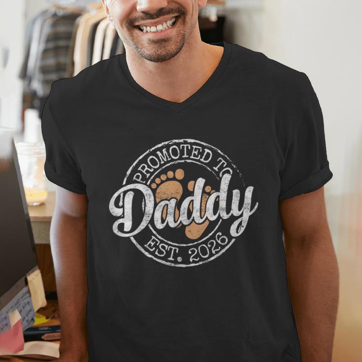 Promoted To Daddy Est 2026 Stamp First Time Dad To Be Men's V-Neck T-Shirt