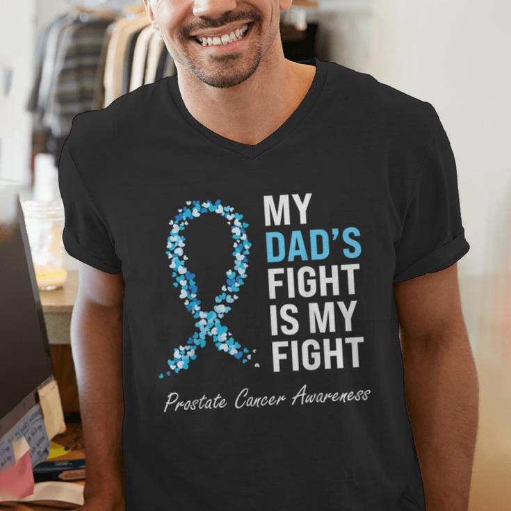 Prostate Cancer Awareness Light Blue Ribbon Dad Survivor Men's V-Neck T-Shirt Prostate Cancer Awareness Light Blue Ribbon Dad Survivor Men's V-Neck T-Shirt