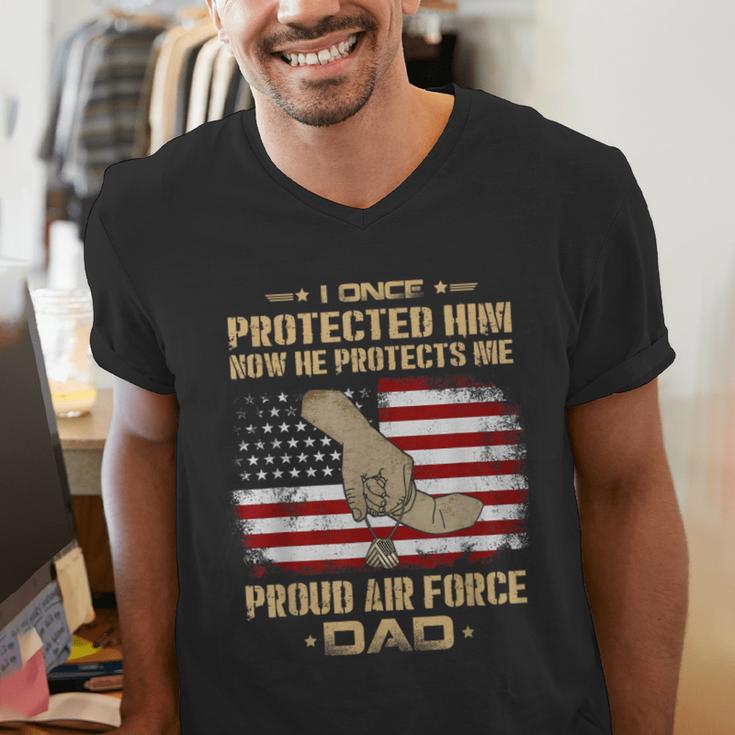 Now He Protects Me USAF Dad Proud Air Force Dad T-Shirt Men's V-Neck T-Shirt