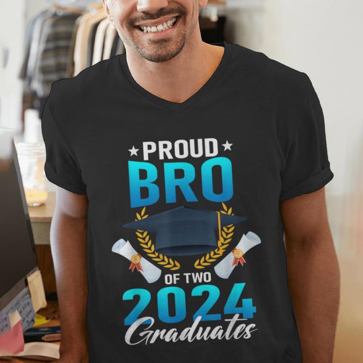 Proud Brother Of Two 2024 Graduates Twin Family Graduation Men's V-Neck T-Shirt