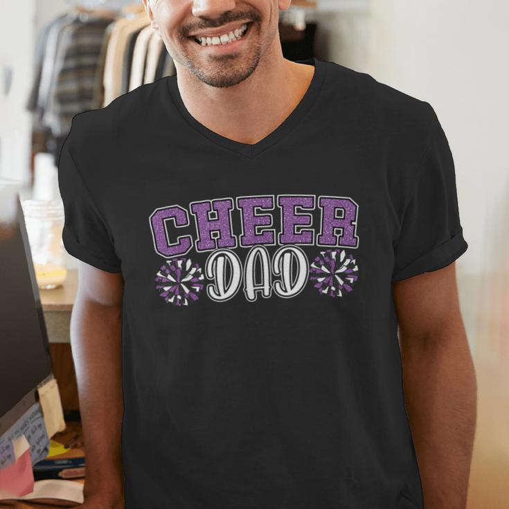 Proud Cheer Dad My Favorite Cheerleader Calls Me Dad Purple Men's V-Neck T-Shirt