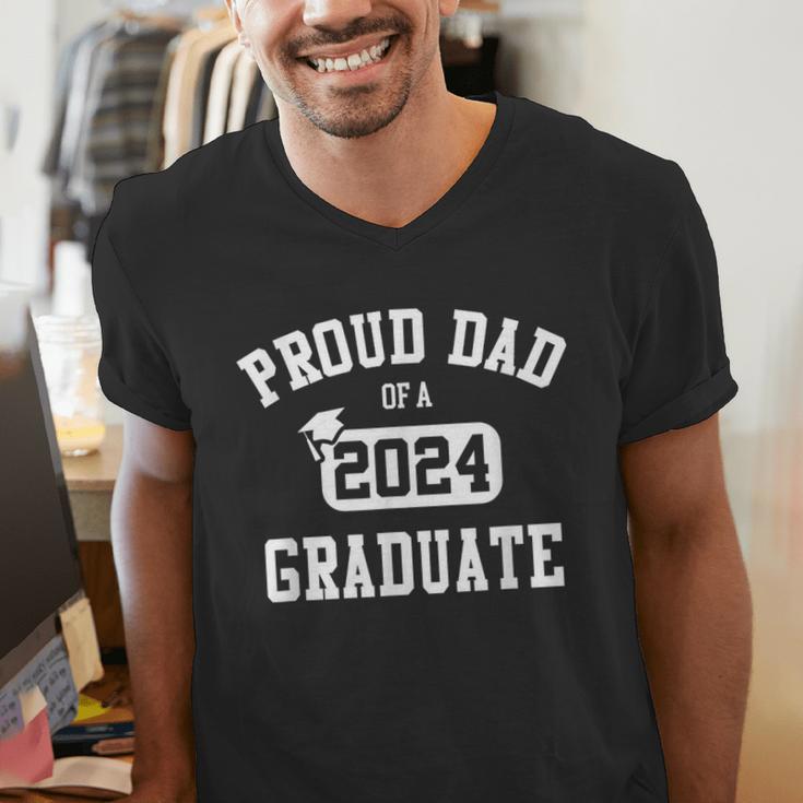 Proud Dad Of A 2024 Graduate Grad Class Of 2024 Graduation Men's V-Neck T-Shirt