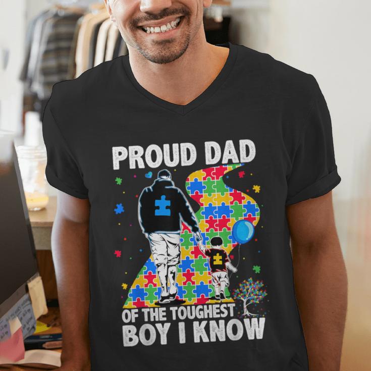 Proud Dad Of The Toughest Boy Autism Awareness Father Autism Men's V-Neck T-Shirt