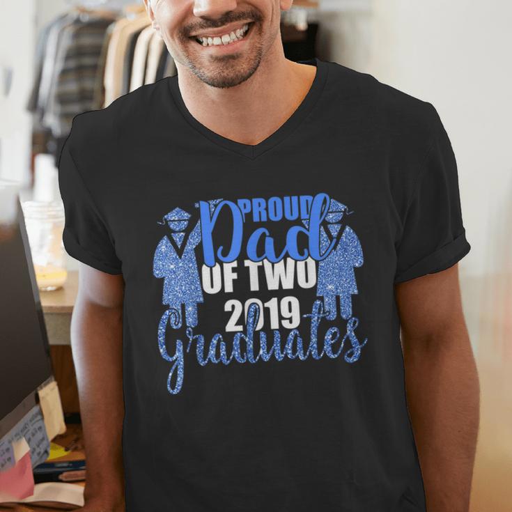 Proud Dad Of Two 2019 Graduates Twin Papa Graduation Men's V-Neck T-Shirt