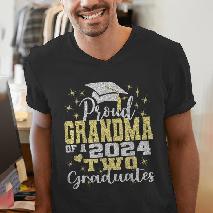Proud Grandma Of Two 2024 Graduate Class 2024 Graduation Men's V-Neck T-Shirt