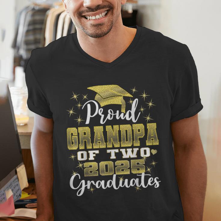 Proud Grandpa Of Two 2025 Graduates Graduation Family Men's V-Neck T-Shirt