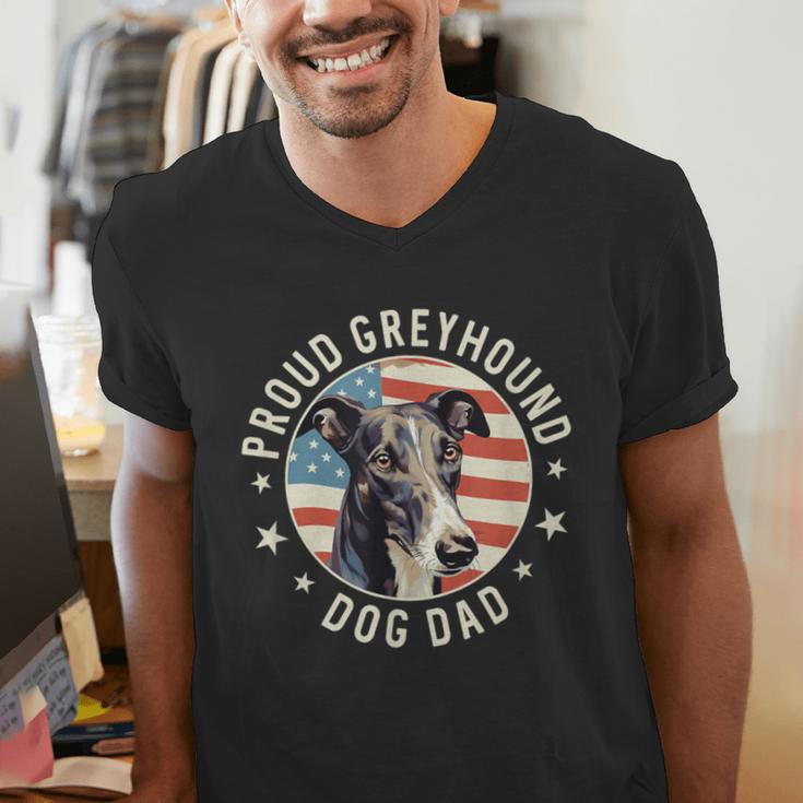 Proud Greyhound Dad American Flag Patriotic Greyhound Dad Men's V-Neck T-Shirt
