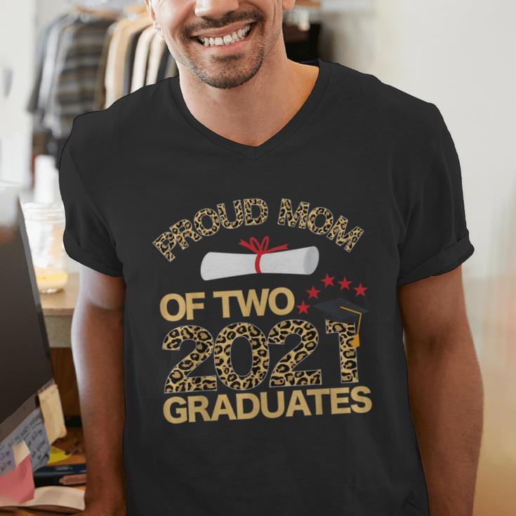 Proud Mom Of Two 2021 Graduates Twin Mama Graduation Leopard Men's V-Neck T-Shirt