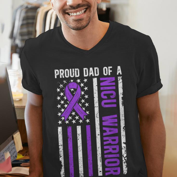 Proud NICU Dad Of NICU Warrior Micro Preemie Baby Father Men's V-Neck T-Shirt