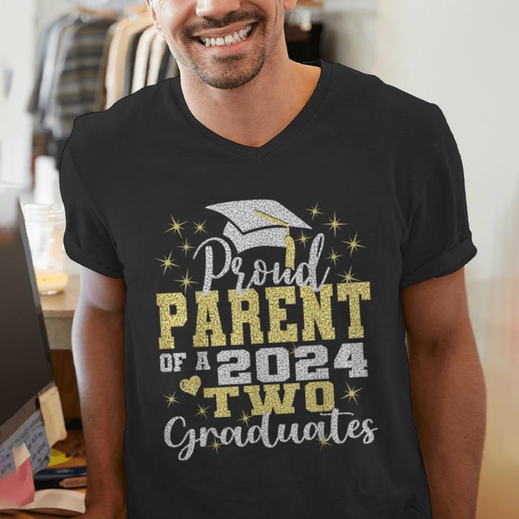 Proud Parent Of Two 2024 Graduate Class 2024 Graduation Men's V-Neck T-Shirt