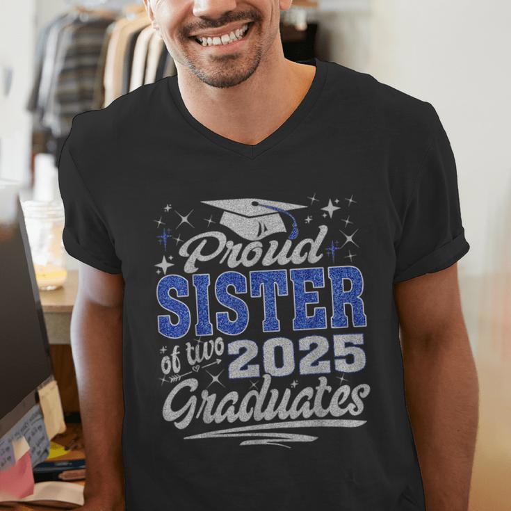 Proud Sister Of Two Class Of 2025 Graduates Twins Graduation Men's V-Neck T-Shirt