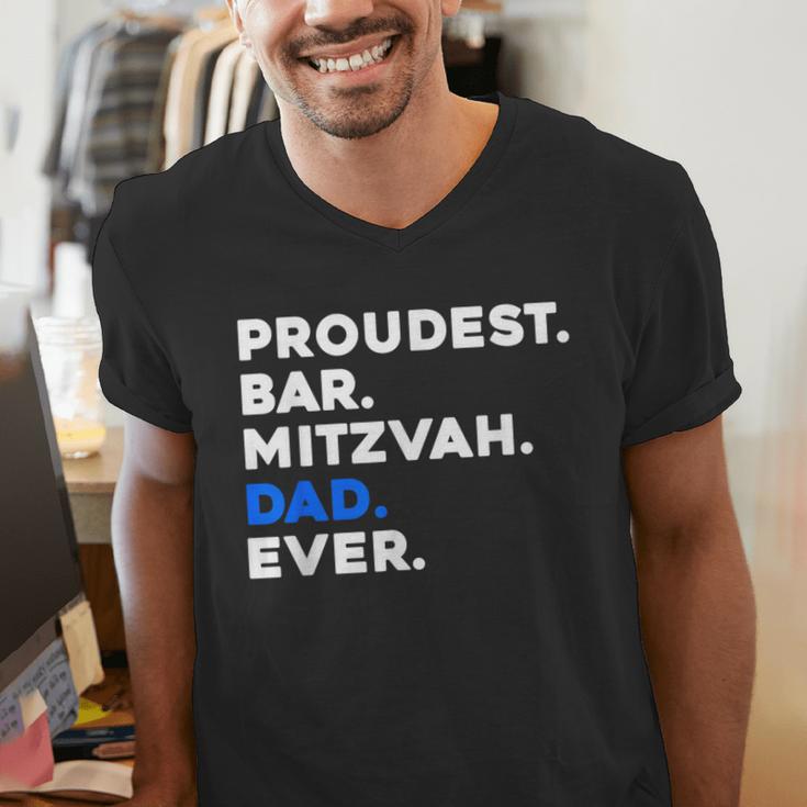 PROUDEST BAR MITZVAH DAD EVER Jewish BOY Celebration Men's V-Neck T-Shirt PROUDEST BAR MITZVAH DAD EVER Jewish BOY Celebration Men's V-Neck T-Shirt