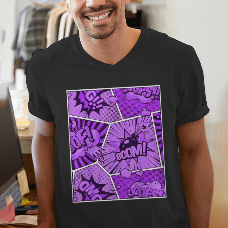 Purple Comic Book Purple Color Graphic Men's V-Neck T-Shirt