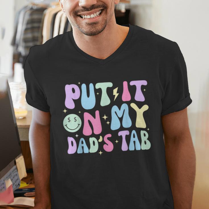 Put It On My Dads Tab Fathers Day Groovy Kids Son Daughter Men's V-Neck T-Shirt