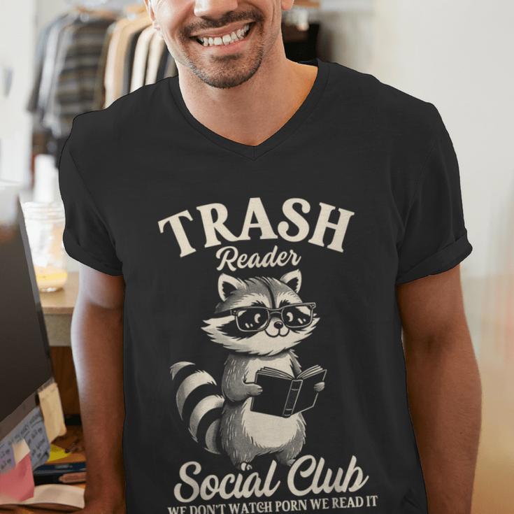 Raccoon Bookworm Readers Library Smut Reader Spicy Book Romance Rash Reader Social Club Men's V-Neck T-Shirt