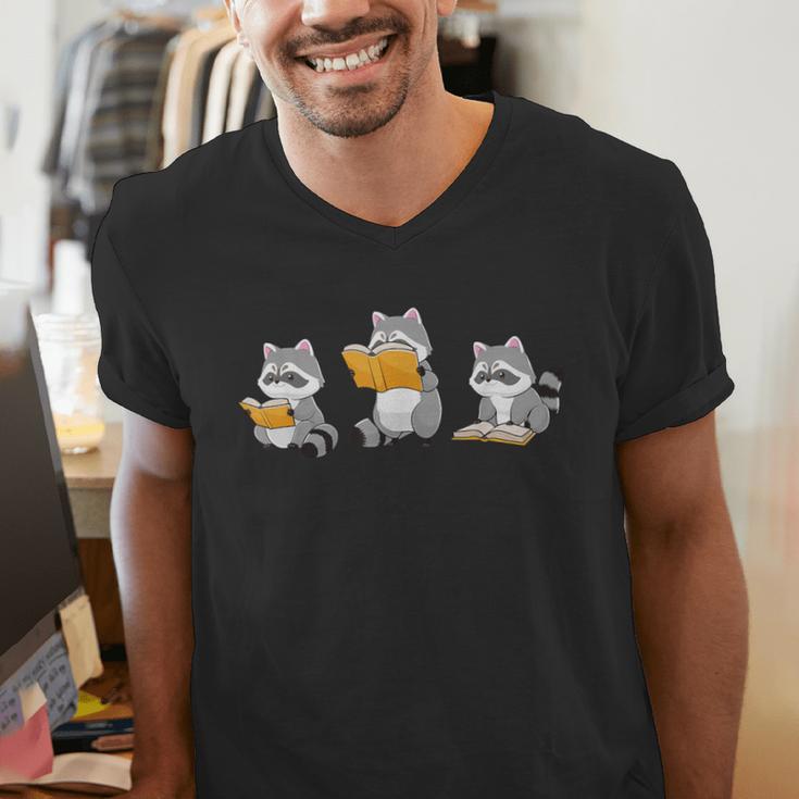 Raccoons Reading Books Raccoon Bookish Bookworm Raccoon Book Men's V-Neck T-Shirt Raccoons Reading Books Raccoon Bookish Bookworm Raccoon Book Men's V-Neck T-Shirt