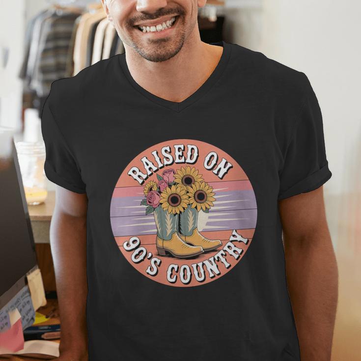Raised On 90’s Country Women Retro Western Music Nostalgia Men's V-Neck T-Shirt Raised On 90’s Country Women Retro Western Music Nostalgia Men's V-Neck T-Shirt