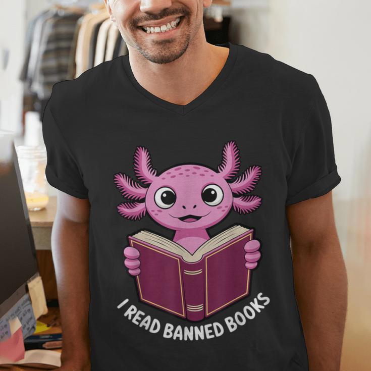 I Read Banned Books Axolotl Reading Men's V-Neck T-Shirt