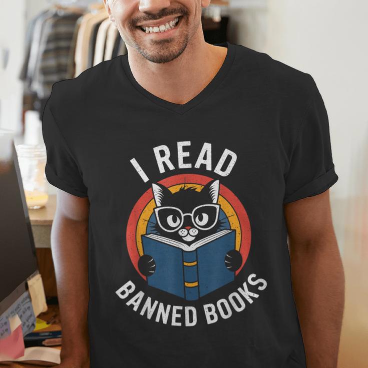 I Read Banned Books For Men Women Cat Banned Books Men's V-Neck T-Shirt