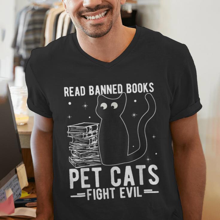 Read Banned Books Pet Cats Fight Evil Read Banned Books Men's V-Neck T-Shirt