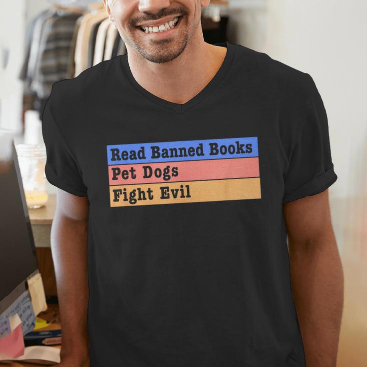 Read Banned Books Pet Dogs Fight Evil Men's V-Neck T-Shirt
