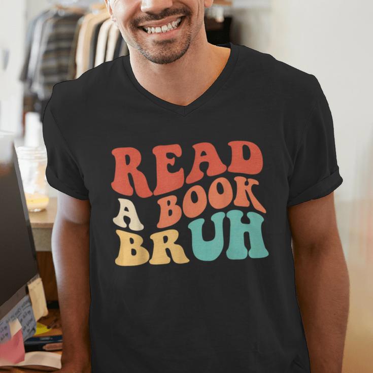 Read A Book Bruh Read Reading Librarian Boys Teen Kids Men's V-Neck T-Shirt