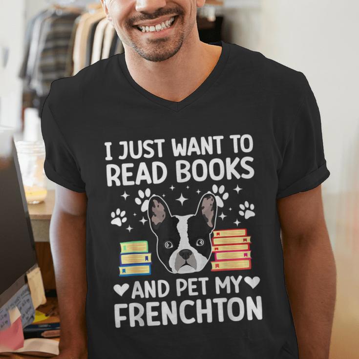 Read Books & Pet My Frenchton Owner Frenchton Lover Men's V-Neck T-Shirt