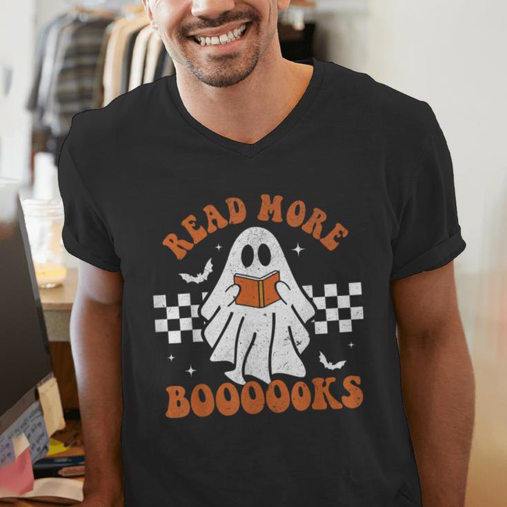 Read More Books Cute Ghost Reading Book Teacher Halloween Men's V-Neck T-Shirt