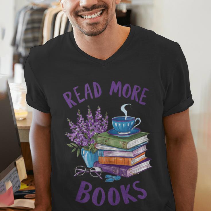 Read More Books Floral Book Reader Art Reading Lover Quote Men's V-Neck T-Shirt