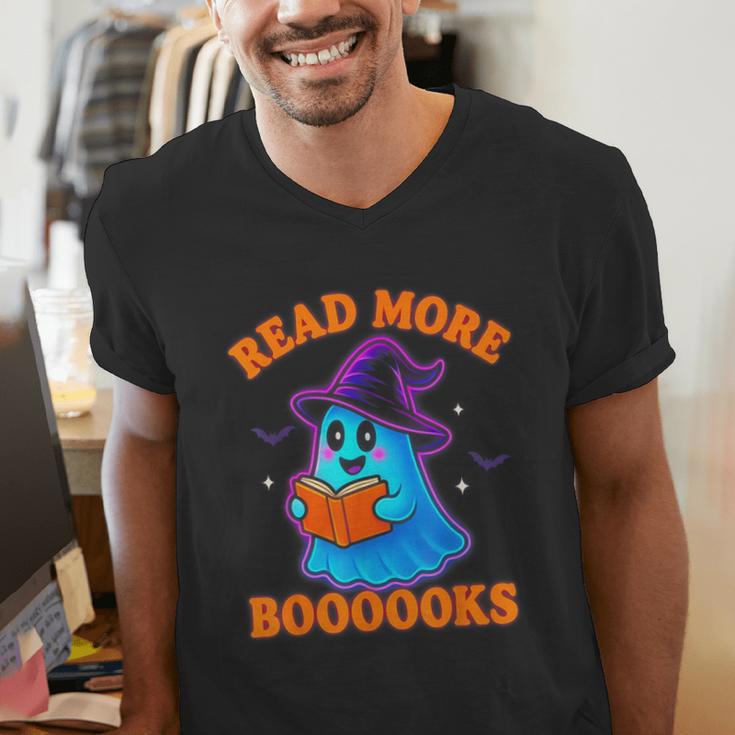 Read More Books Halloween Book Cute Ghost Reading Teaching Men's V-Neck T-Shirt