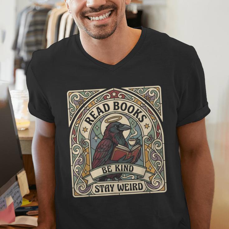 Read Books Be Kind Stay Weird Raven Tarot Reading Coffee Men's V-Neck T-Shirt
