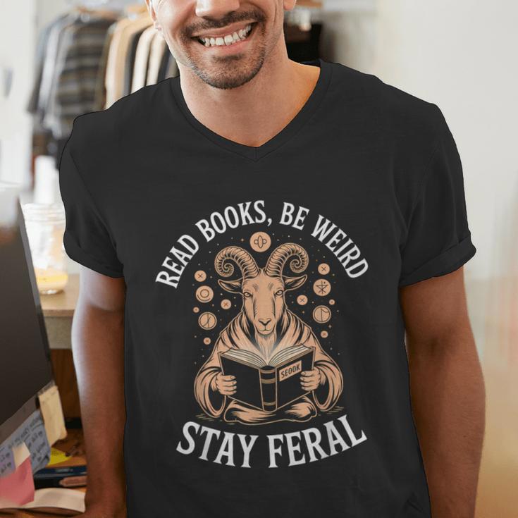 Read Books Be Weird Stay Feral Goat Men's V-Neck T-Shirt Read Books Be Weird Stay Feral Goat Men's V-Neck T-Shirt