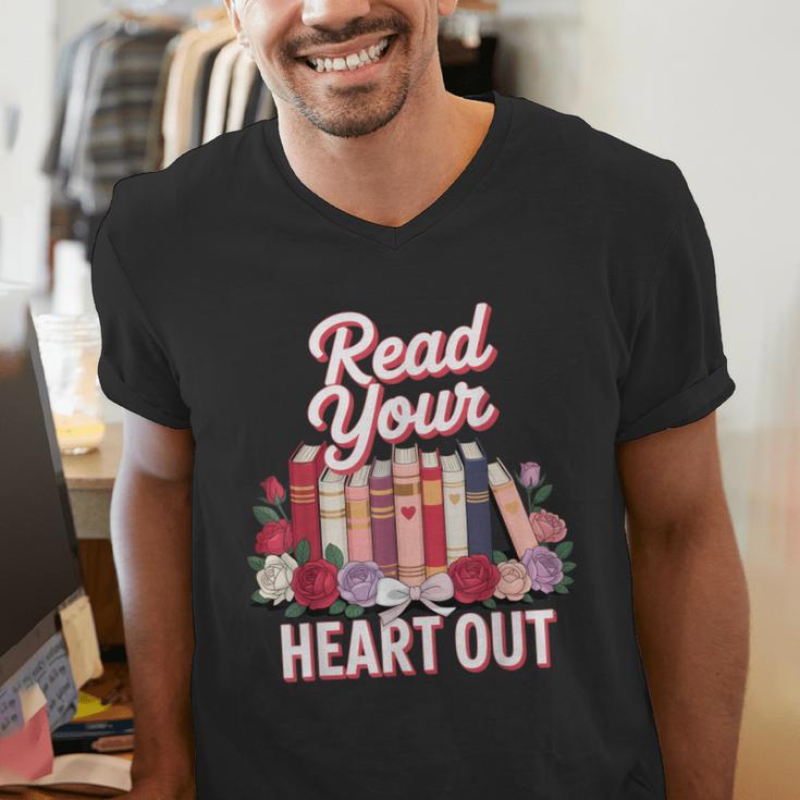 Read Your Heart Out Book Lover Reading Enthusiasts Floral Men's V-Neck T-Shirt Read Your Heart Out Book Lover Reading Enthusiasts Floral Men's V-Neck T-Shirt