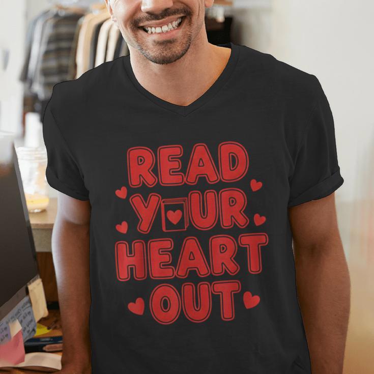 Read Your Heart Out Book Lover Reading Teachers Kids Men's V-Neck T-Shirt Read Your Heart Out Book Lover Reading Teachers Kids Men's V-Neck T-Shirt