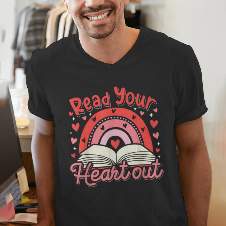 Read Your Heart Out Book Valentines Day Reading Teacher Men's V-Neck T-Shirt