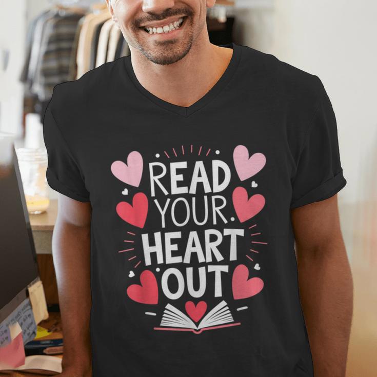 Read Your Heart Out Teacher Reading Book Love Valentines Day Men's V-Neck T-Shirt
