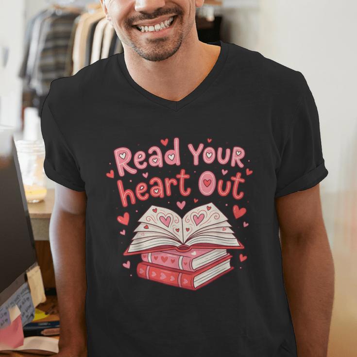 Read Your Heart Out Teacher Valentines Day Book Lover Men's V-Neck T-Shirt Read Your Heart Out Teacher Valentines Day Book Lover Men's V-Neck T-Shirt