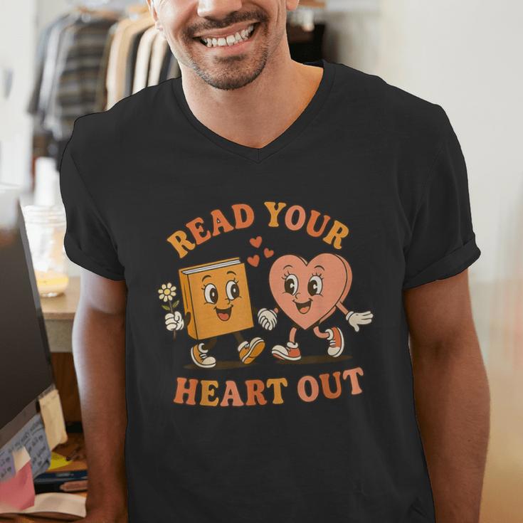 Read Your Heart Out Teacher Valentines Reading Book Love Men's V-Neck T-Shirt Read Your Heart Out Teacher Valentines Reading Book Love Men's V-Neck T-Shirt