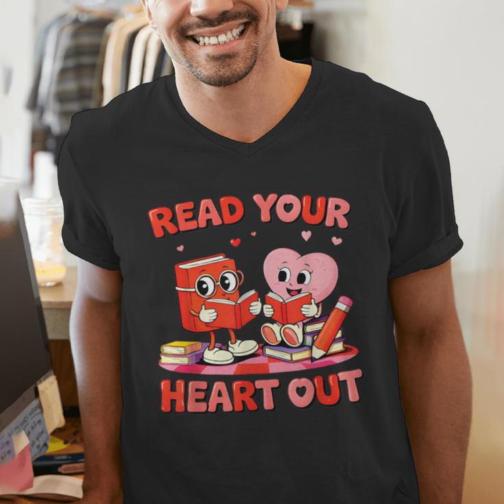 Read Your Heart Out Valentine Reading Book Girl Kid Teacher Men's V-Neck T-Shirt Read Your Heart Out Valentine Reading Book Girl Kid Teacher Men's V-Neck T-Shirt