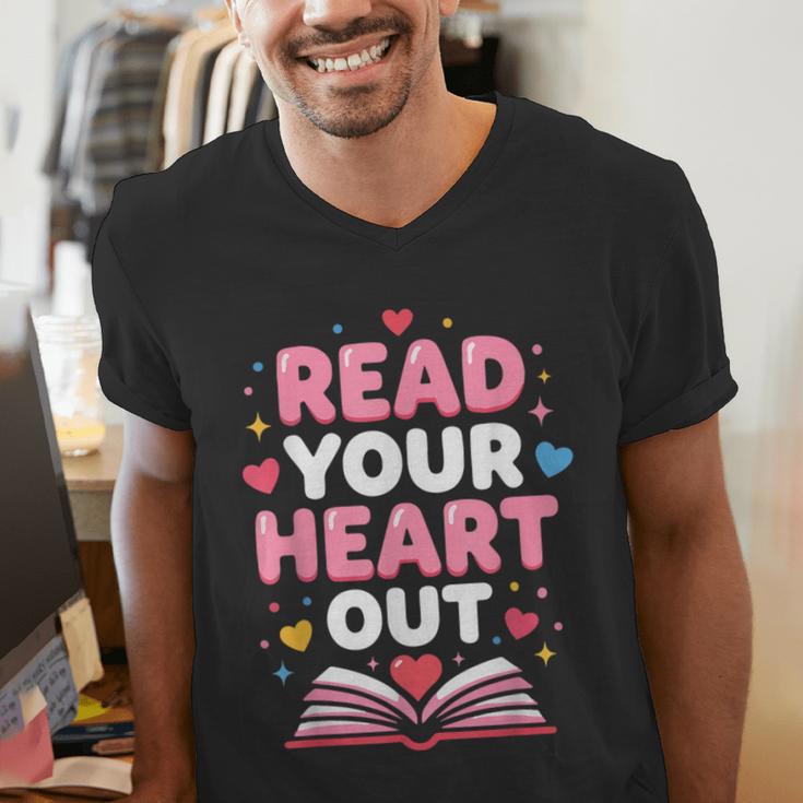 Read Your Heart Out Valentine Reading Book For Kid Teacher Men's V-Neck T-Shirt Read Your Heart Out Valentine Reading Book For Kid Teacher Men's V-Neck T-Shirt