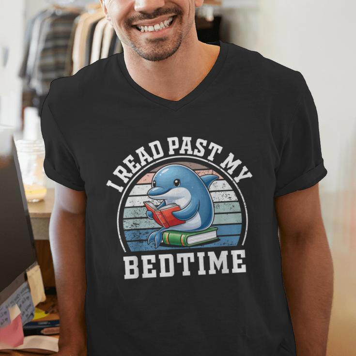I Read Past My Bedtime Reading Dolphin Book Lover Men's V-Neck T-Shirt I Read Past My Bedtime Reading Dolphin Book Lover Men's V-Neck T-Shirt
