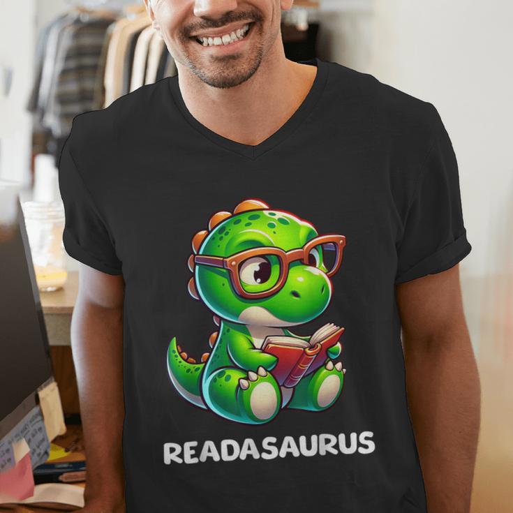 Readasaurus Reading Dinosaur Book Reader Bookworm Men's V-Neck T-Shirt