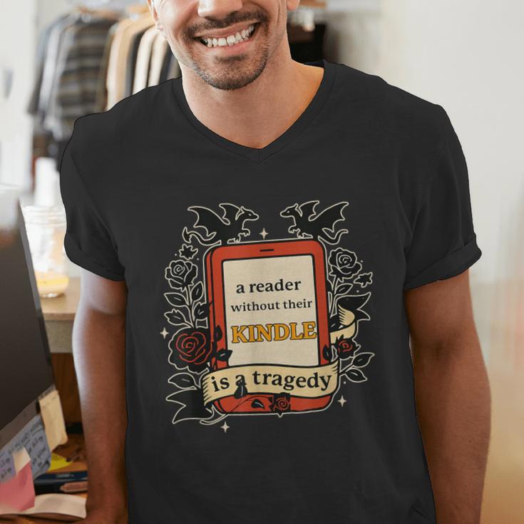 A Reader Without Their Book Is A Tragedy Dragon Rider Quote Men's V-Neck T-Shirt A Reader Without Their Book Is A Tragedy Dragon Rider Quote Men's V-Neck T-Shirt