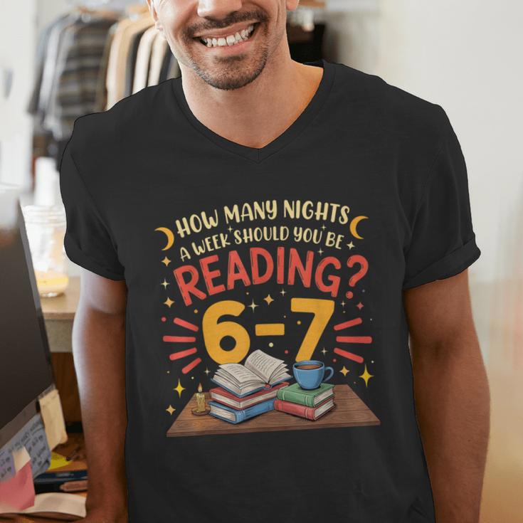 Reading 6 7 Six Seven Meme Slang Teacher Book Lover Men's V-Neck T-Shirt Reading 6 7 Six Seven Meme Slang Teacher Book Lover Men's V-Neck T-Shirt